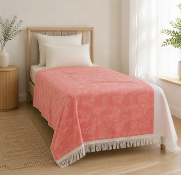 Animal Print Lovely Chennimalai Bedsheet - Peach — Bright-room styling view