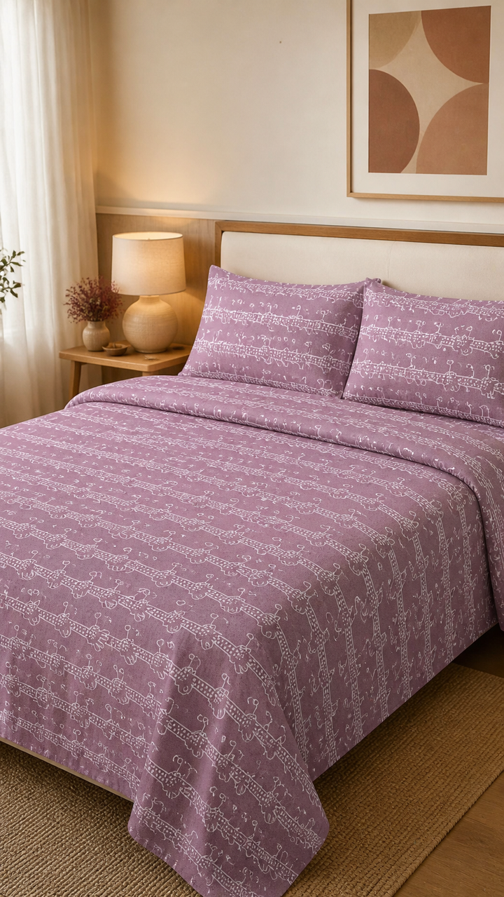 Animal Print Lovely Chennimalai Bedsheet - Vintage Rose — Warm-room styling view