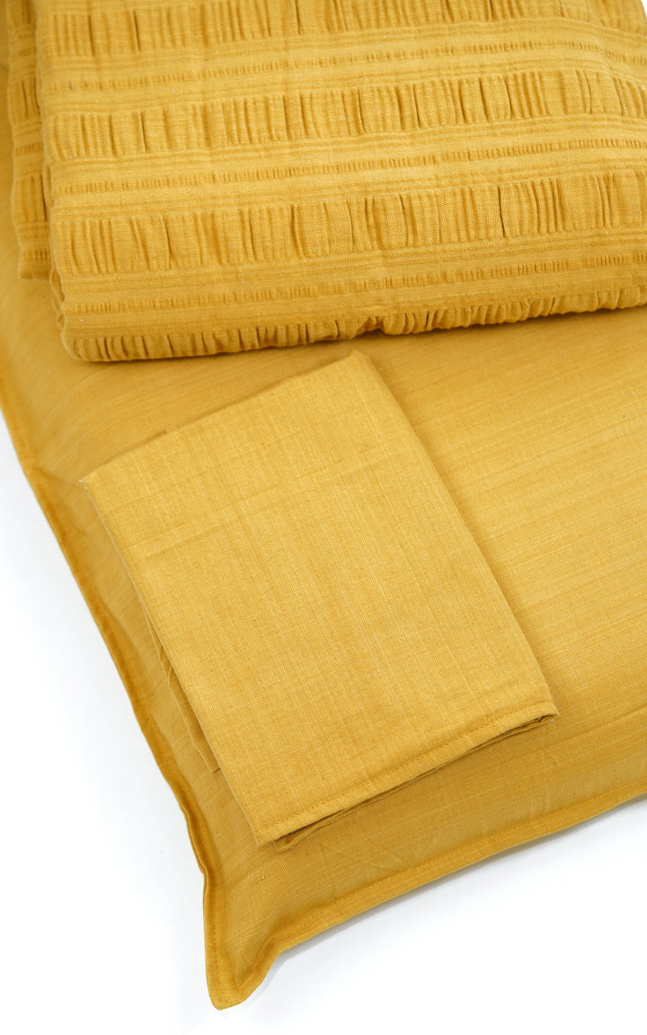 Premium handloom stripe emboss Chennimalai King Size Bedspread - Mustard