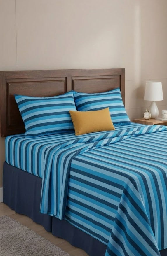 Chennimalai King Size Bedspread Ocean Blue Striped