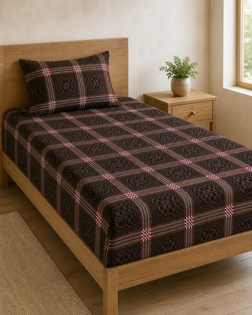 Brown Nadhiya Chennimalai Bedsheet — Bright-room styling view