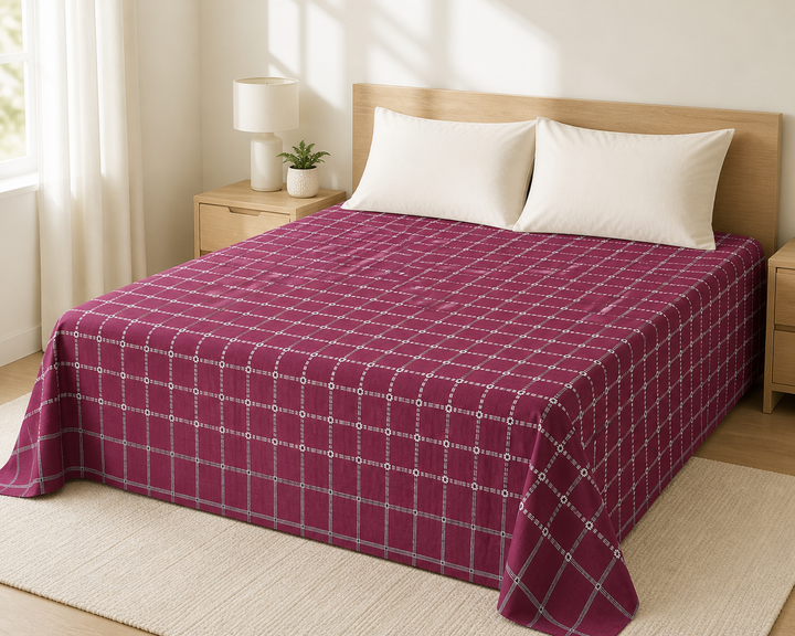 Button Star Chennimalai Bedsheet - Maroon — Bright-room styling view