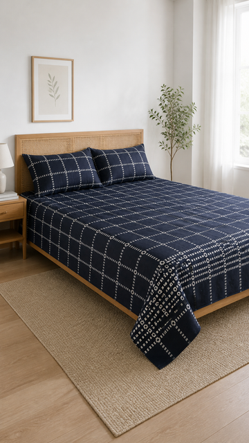 Button Star Chennimalai Bedsheet - Navy blue — Bright-room styling view