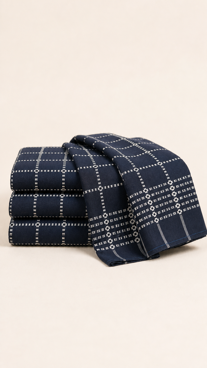 Button Star Chennimalai Bedsheet - Navy blue — Folded catalogue view