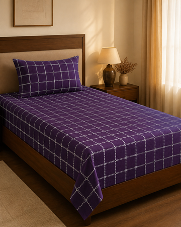 Button Star Chennimalai Bedsheet - Purple — Warm-room styling view