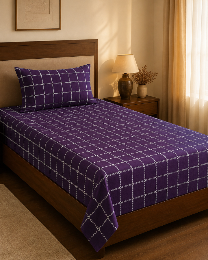 Button Star Chennimalai Bedsheet - Purple — Warm-room styling view