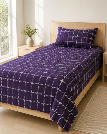 Button Star Chennimalai Bedsheet - Purple — Bright-room styling view
