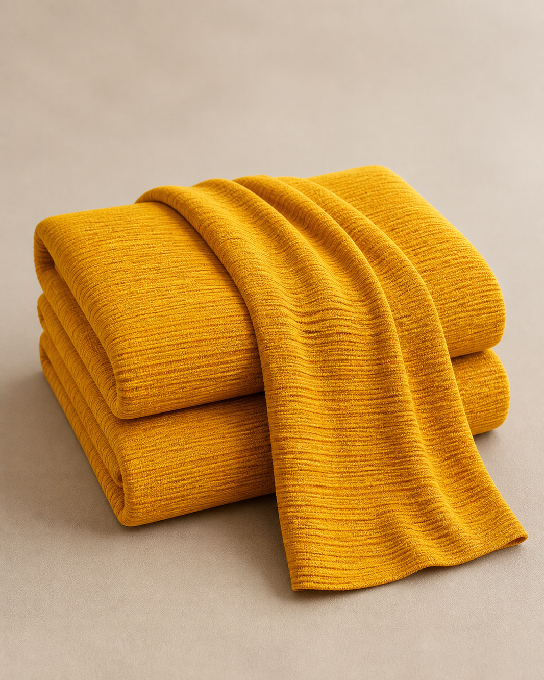 Chennimalai King Size Bedspread Mustard Yellow Textured — Folded catalogue view