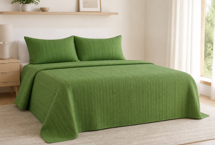 Chennimalai King Size Bedspread Green Textured — Bright-room styling view