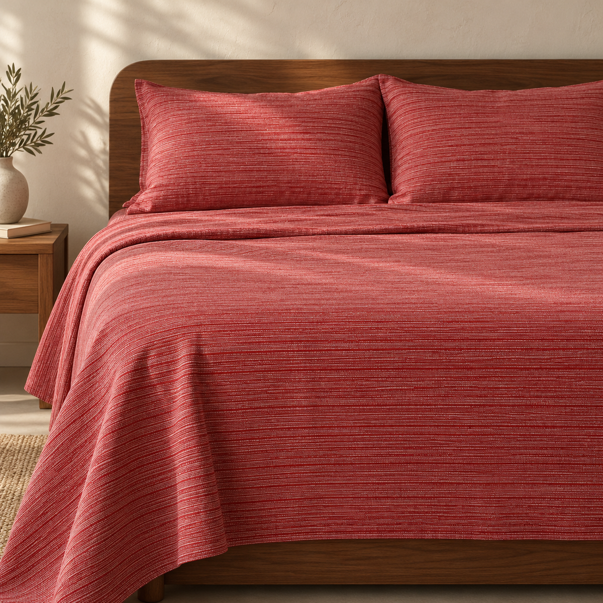 Chennimalai King Size Bedspread Rustic Rose Textured with matching pillow covers, square bedroom photograph