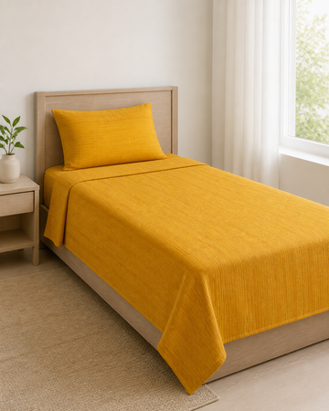 Chennimalai Single Cot Bedspread Mustard Yellow Textured — Bright-room styling view