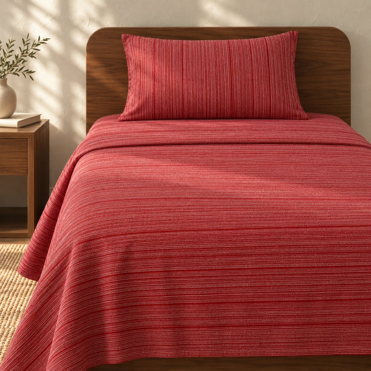 Chennimalai Single Cot Bedspread Rustic Rose Textured with matching pillow covers, square bedroom photograph