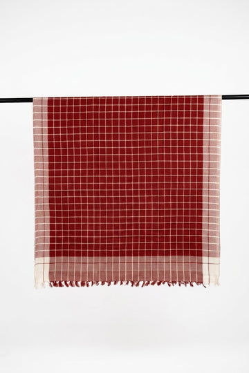 Chennimalai Handloom Soft Grid Weave Towel Red