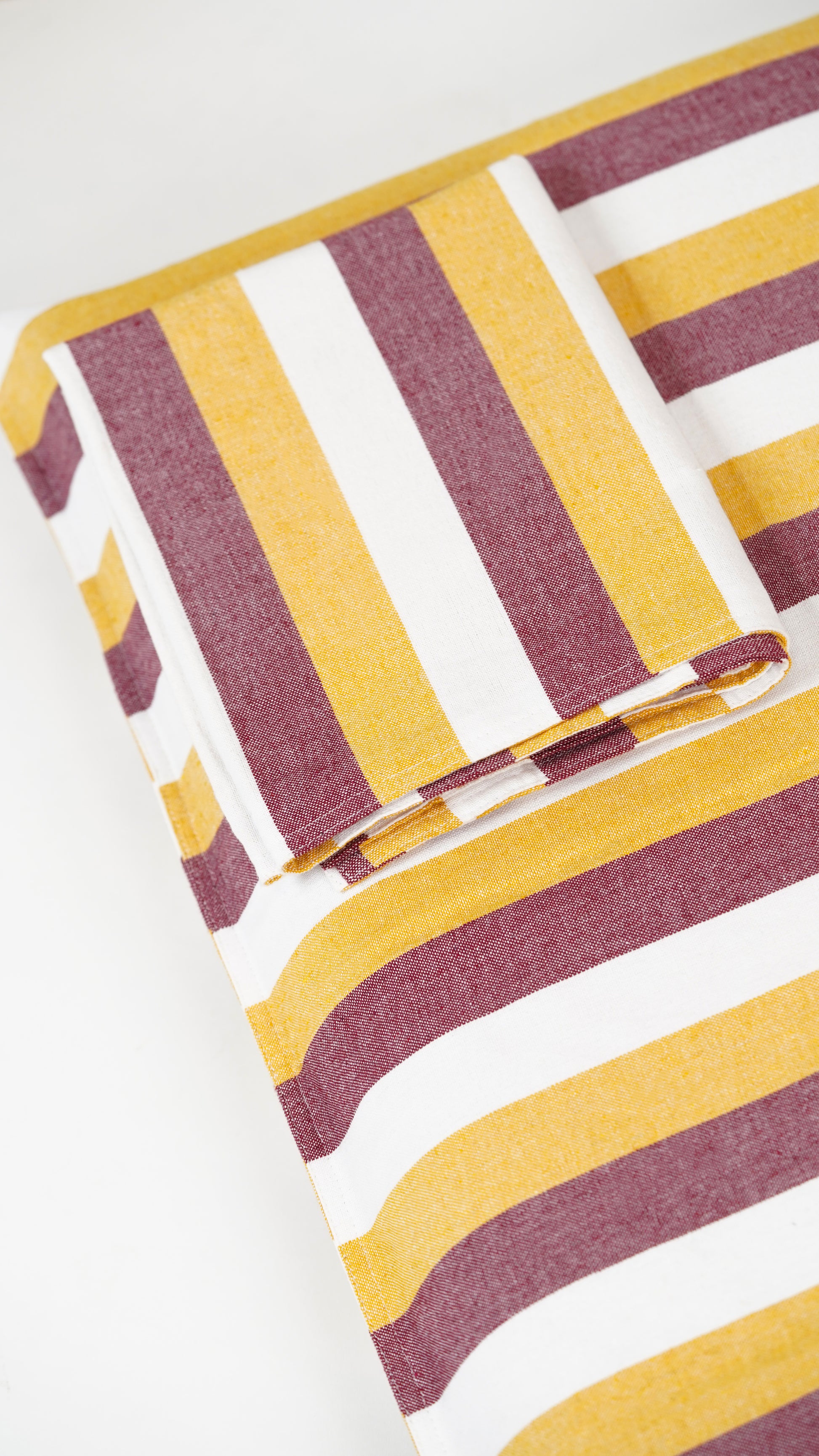 Chennimalai Double Cot Bedsheet Mustard and Maroon stripes on a white background