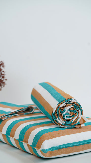 Chennimalai King Size Bedspread Teal and Brown Striped