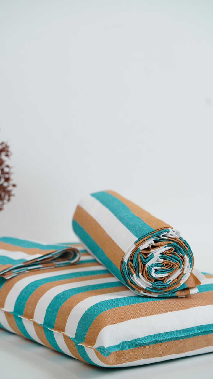 Chennimalai King Size Bedspread Teal and Brown Striped