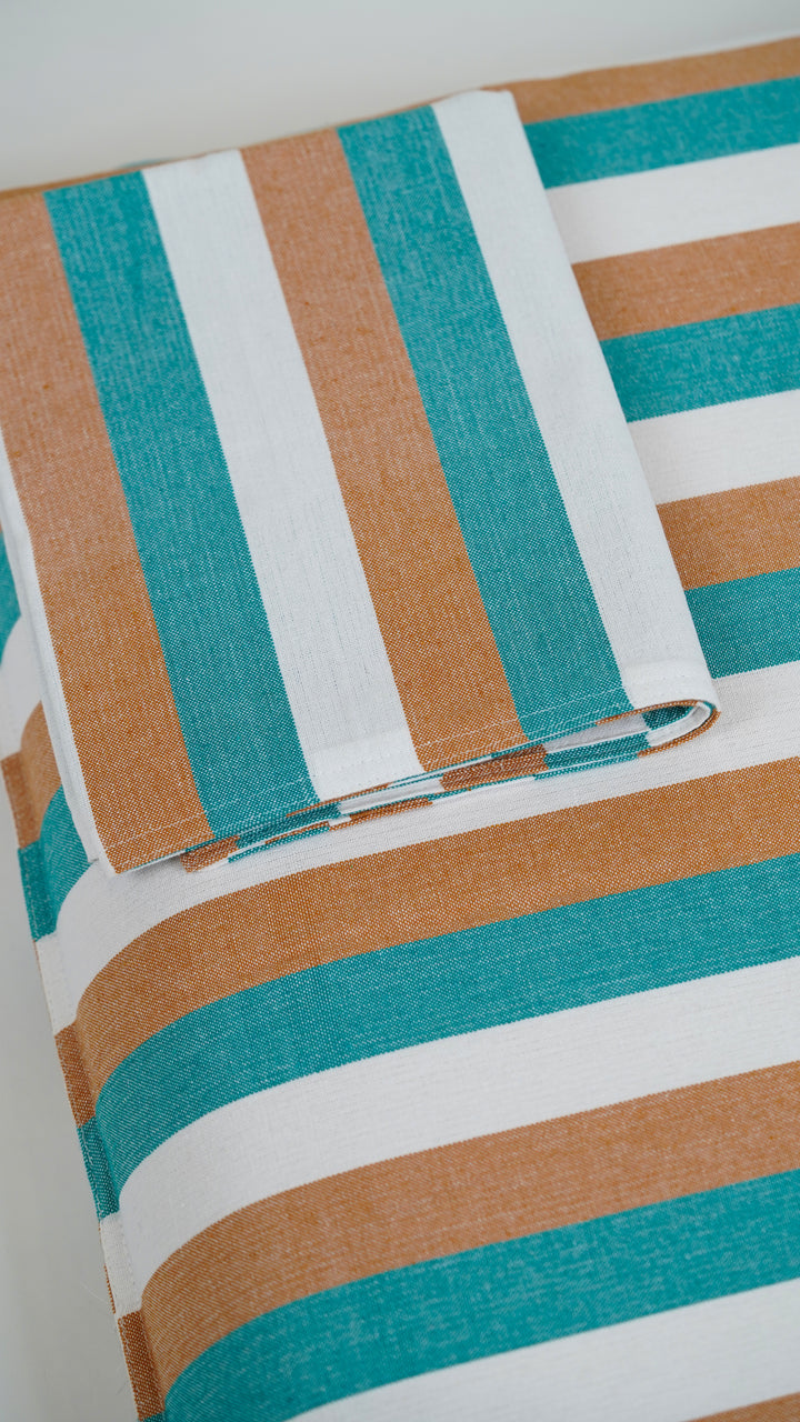 Chennimalai King Size Bedspread Teal and Brown Striped