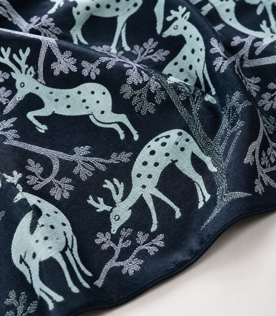 G. Raja Chennimalai Bedsheet Blue Deer — Fabric and pattern detail view
