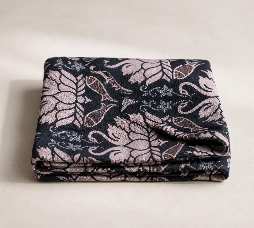 G. Raja Chennimalai Bedsheet Blue swan — Folded catalogue view