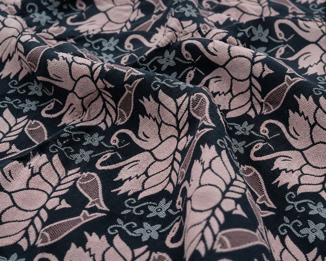 G. Raja Chennimalai Bedsheet Blue swan — Fabric and pattern detail view
