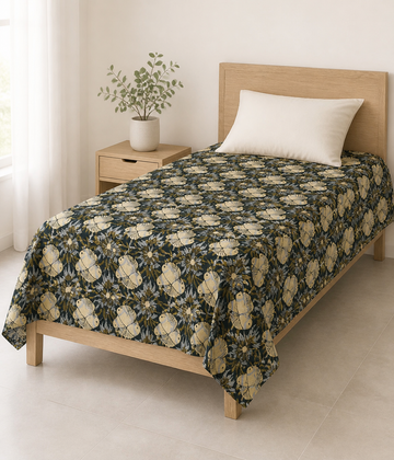 G. Raja Chennimalai Bedsheet Green Bird — Bright-room styling view