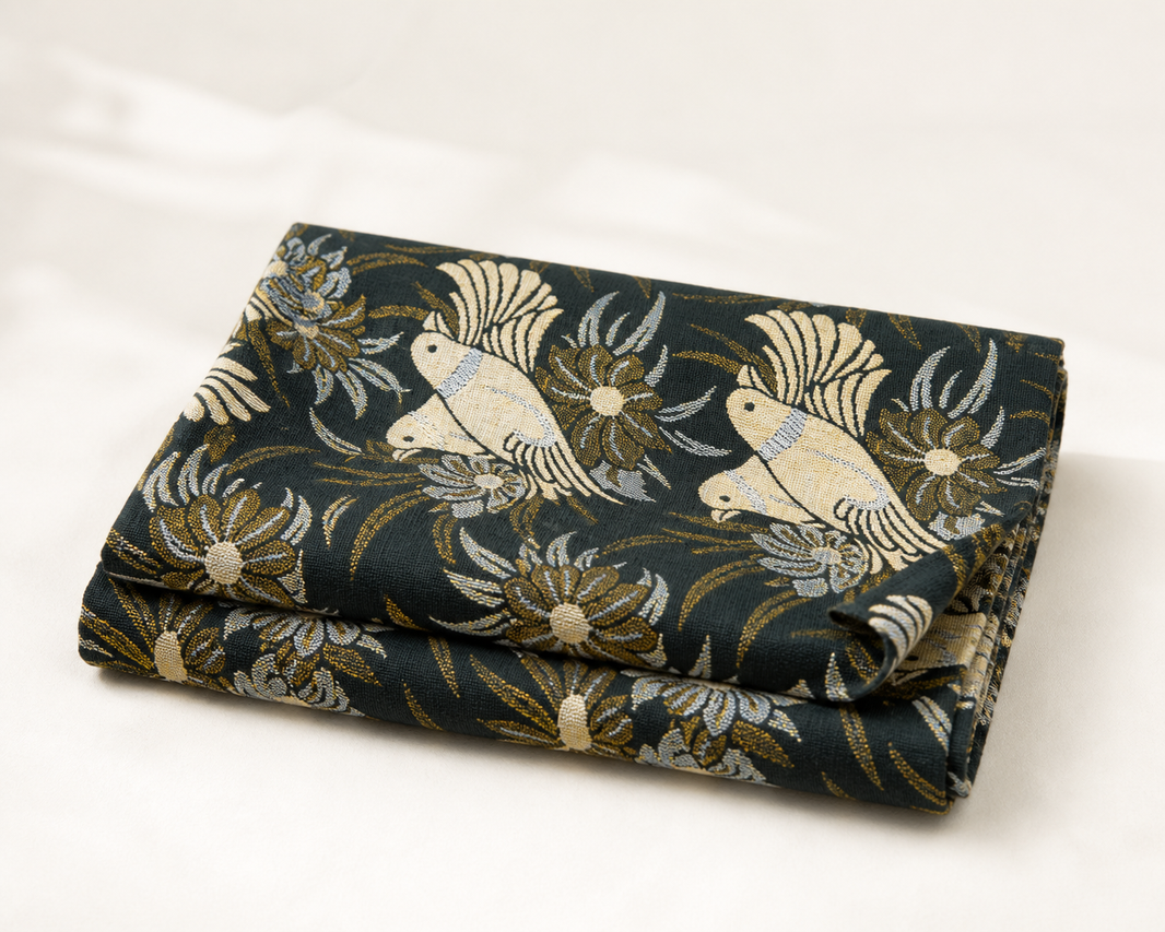 G. Raja Chennimalai Bedsheet Green Bird — Folded catalogue view