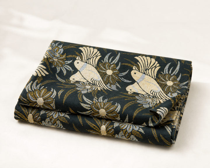 G. Raja Chennimalai Bedsheet Green Bird — Folded catalogue view