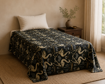 G. Raja Chennimalai Bedsheet Green Flamingo — Warm-room styling view