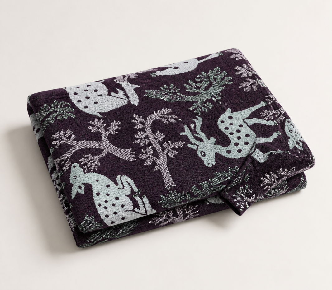 G. Raja Chennimalai Bedsheet Maroon Deer — Folded catalogue view