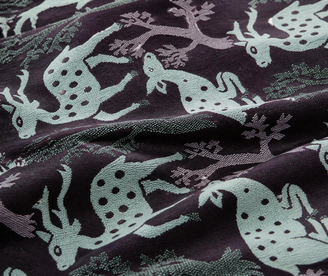 G. Raja Chennimalai Bedsheet Maroon Deer — Fabric and pattern detail view