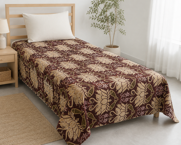 G. Raja Chennimalai Bedsheet Maroon swan — Bright-room styling view