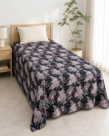 G. Raja Chennimalai Bedsheet Pink Bird — Bright-room styling view