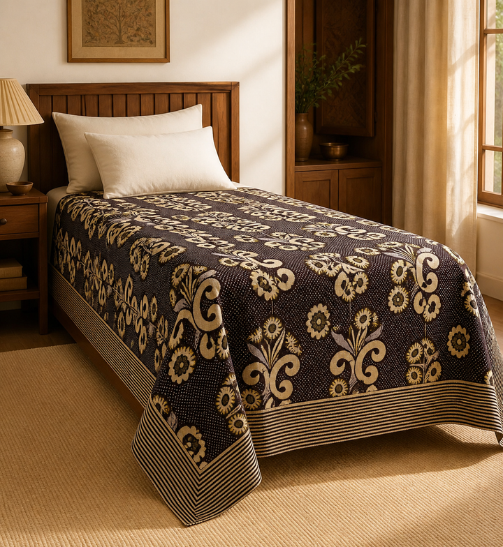 G. Raja Chennimalai Bedsheet Vintage Garden — Warm-room styling view