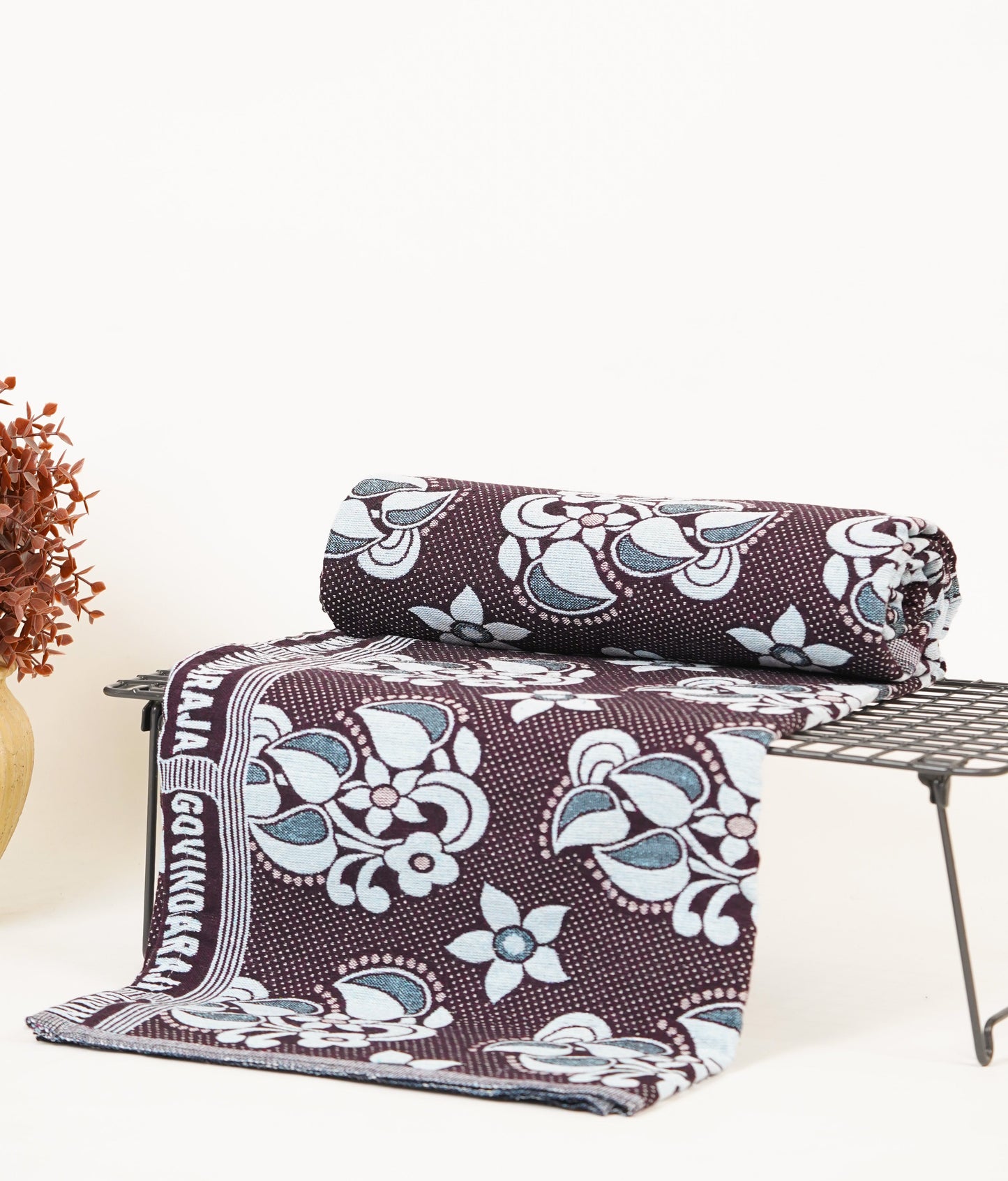 Floral patterned Raja Chennimalai Bed Sheet with a white background