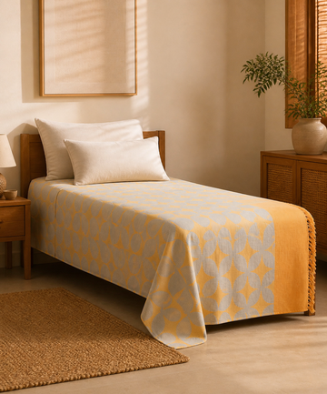 Grey Petal Lovely Chennimalai Bedsheet — Warm-room styling view