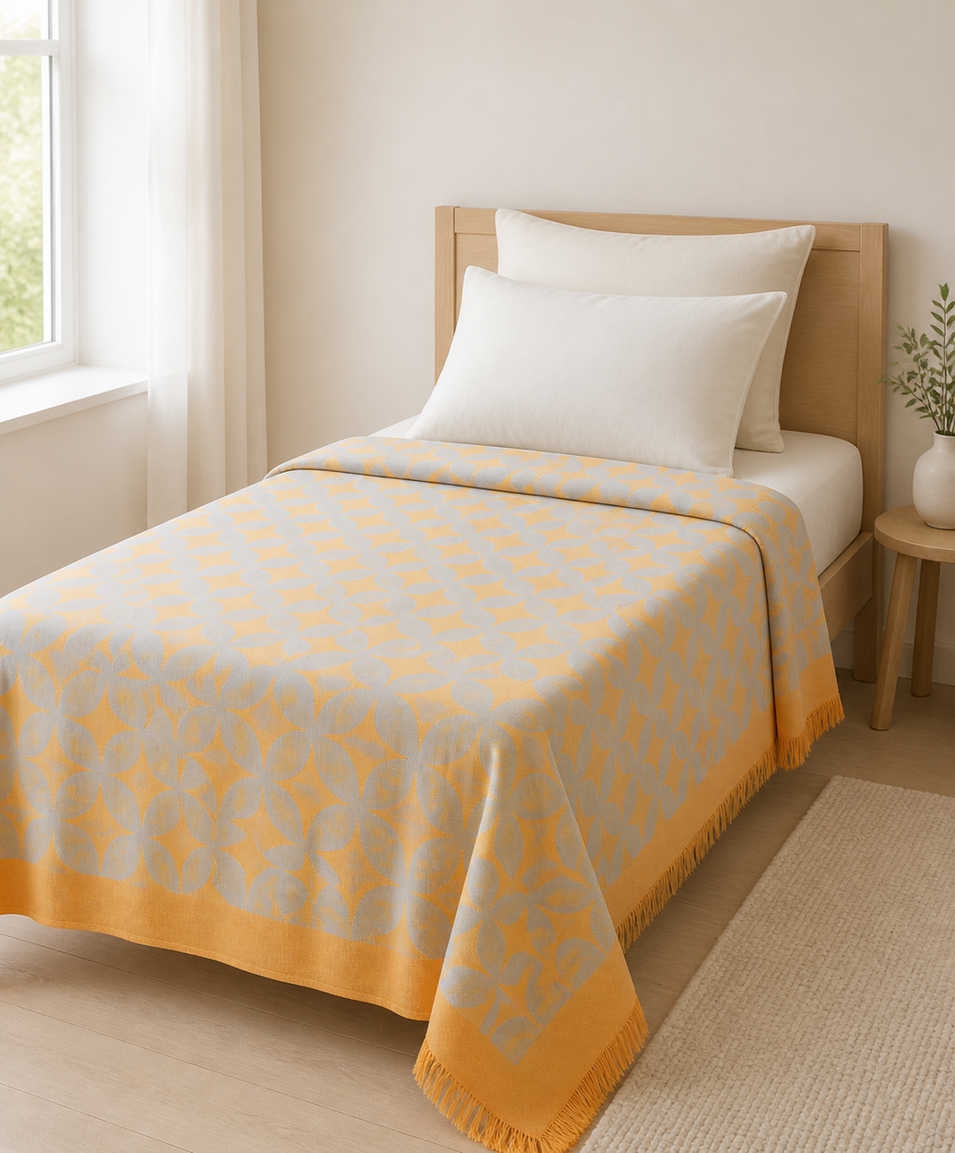 Grey Petal Lovely Chennimalai Bedsheet — Bright-room styling view