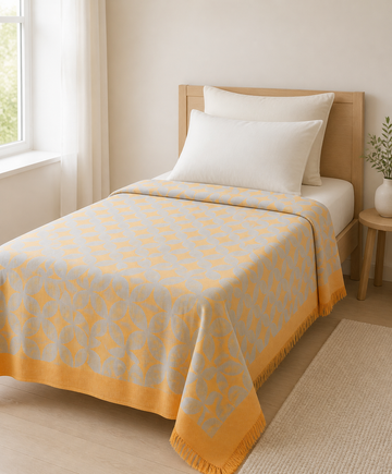 Grey Petal Lovely Chennimalai Bedsheet — Bright-room styling view