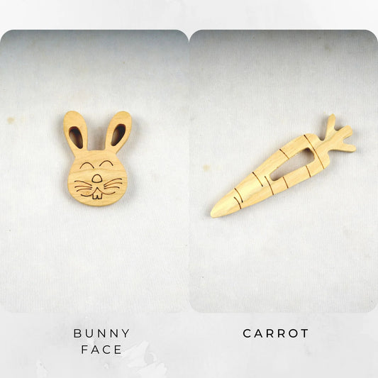 Wooden Bunny Face and Carrot Teethers
