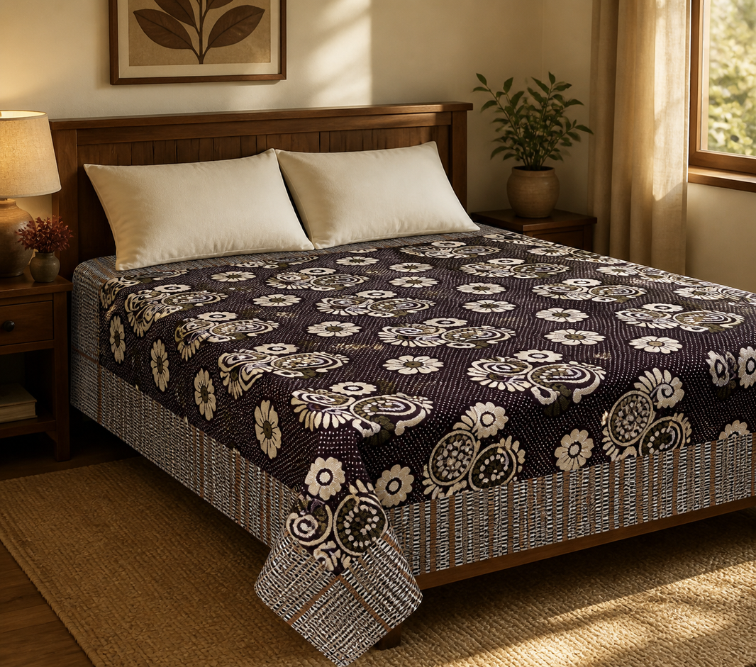 Jacquard Double Cot Bedsheet - Classic Maroon — Warm-room styling view
