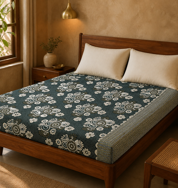 Jacquard Double Cot Bedsheet - Classic Olive — Warm-room styling view