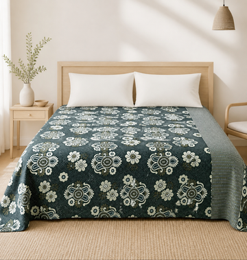 Jacquard Double Cot Bedsheet - Classic Olive — Bright-room styling view