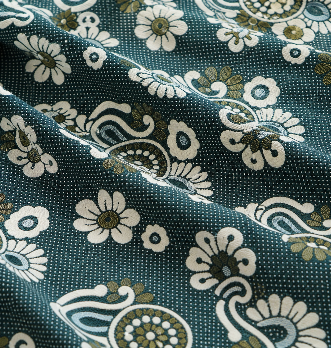 Jacquard Double Cot Bedsheet - Classic Olive — Fabric and pattern detail view