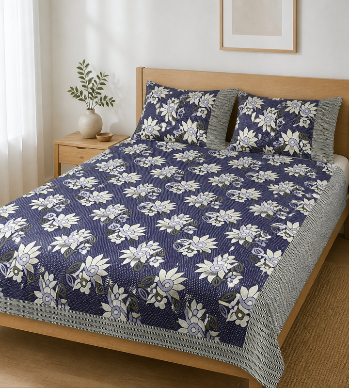 Jacquard Double Cot Bedsheet - Floral wine — Bright-room styling view