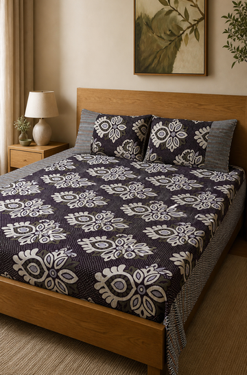 Jacquard Double Cot Bedsheet - Heritage Bloom — Warm-room styling view