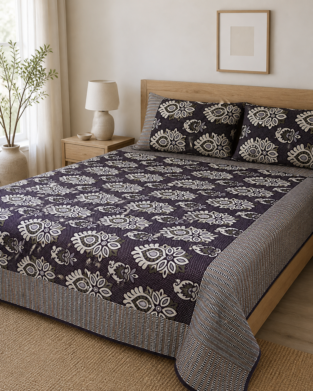 Jacquard Double Cot Bedsheet - Heritage Bloom — Bright-room styling view