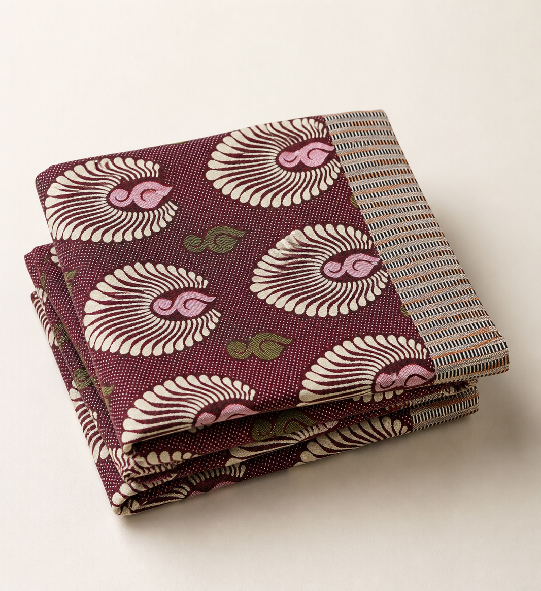 Jacquard Double Cot Bedsheet - Maroon feather — Folded catalogue view