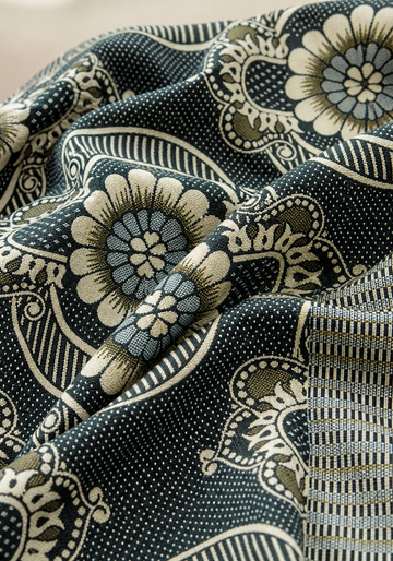 Jacquard Double Cot Bedsheet - Olive floral — Fabric and pattern detail view