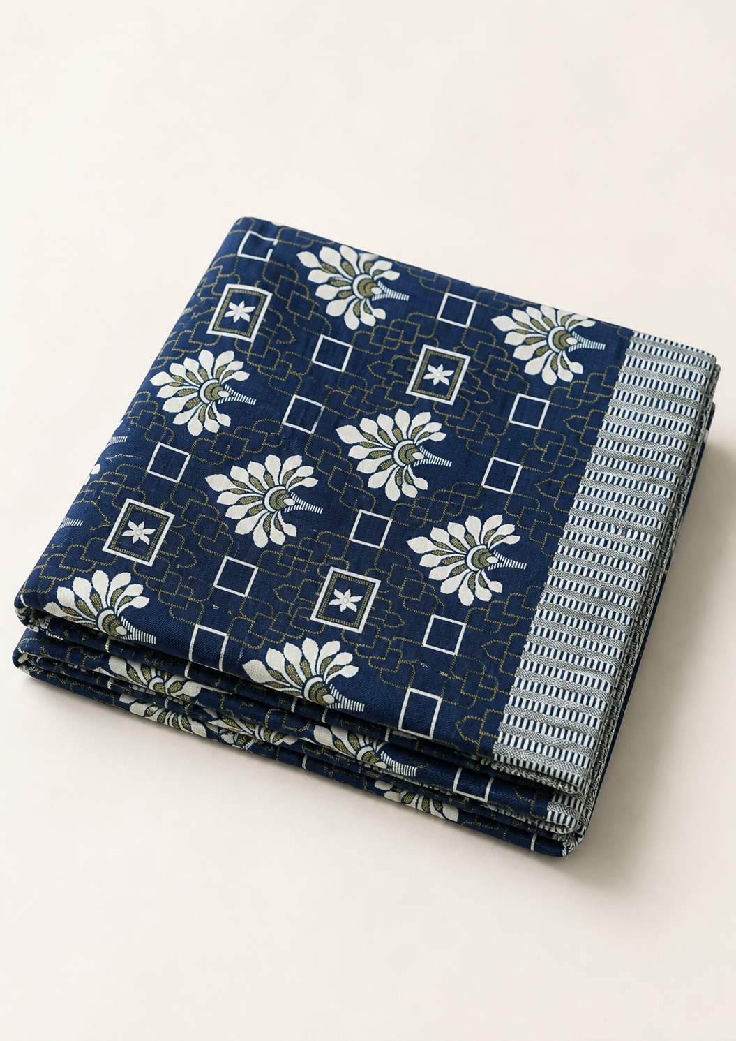 Jacquard Double Cot Bedsheet - Royal Indigo Bloom — Folded catalogue view