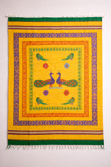 Handloom Pattu jamakkalam -  Peacock yellow
