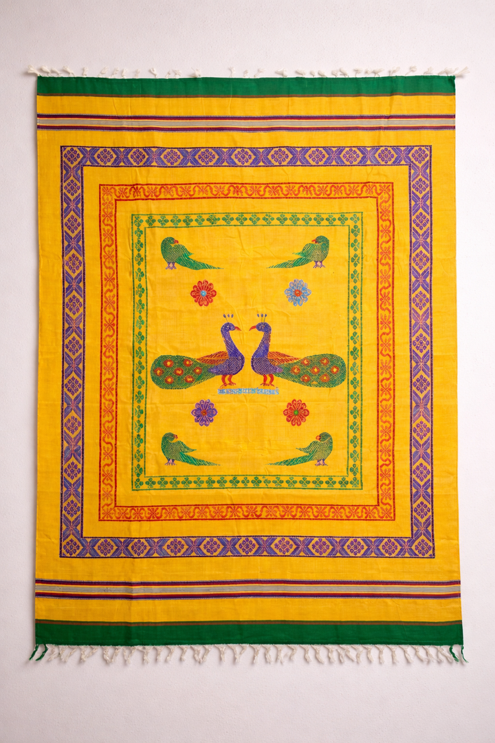 Handloom Pattu jamakkalam -  Peacock yellow